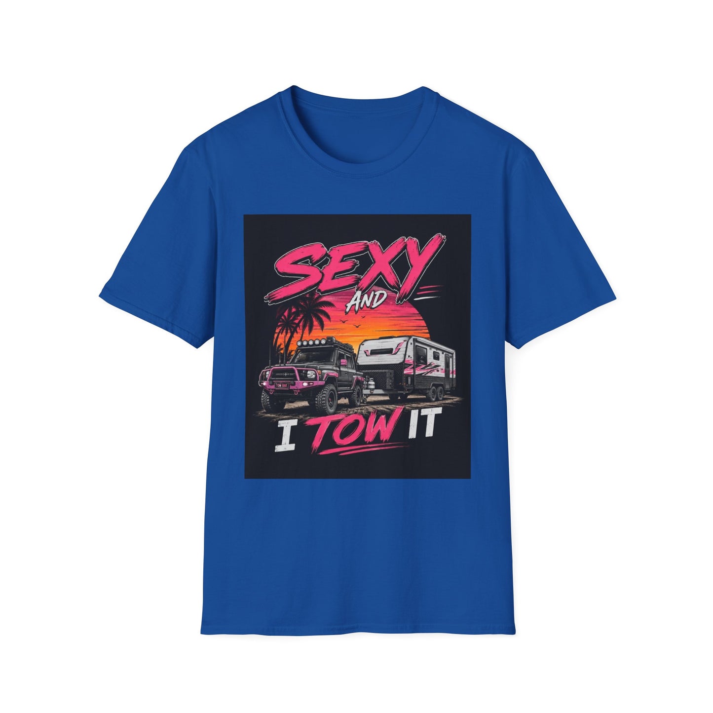 Sexy and I Tow It T‑Shirt — Retro Sunset Tow Truck Tee