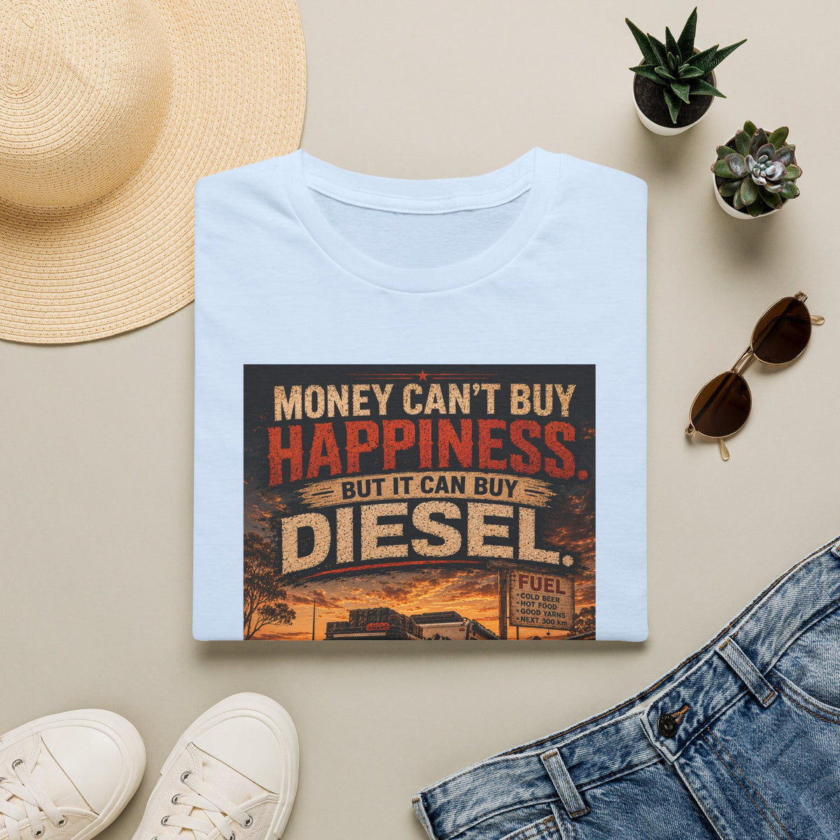 Diesel Truck Tee — "Money Can't Buy Happiness but It Can Buy Diesel" Vintage Graphic T-Shirt