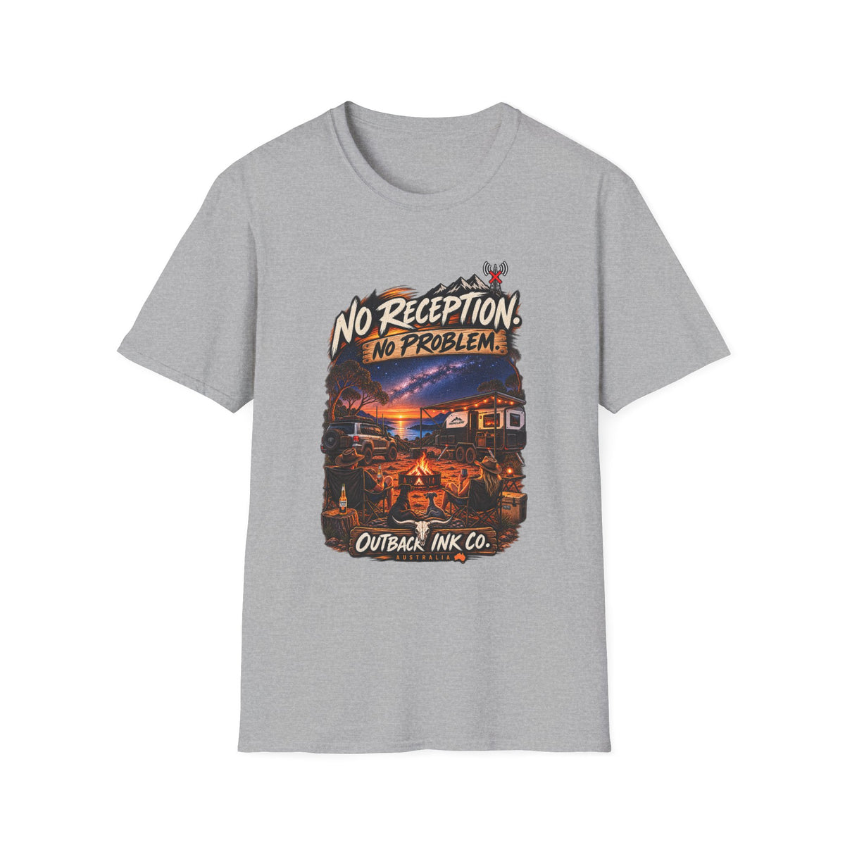 No Reception No Problems T-Shirt — Retro Camping Outdoor Adventure Tee