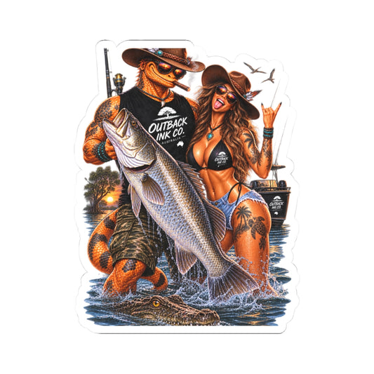 Fishing Couple Sticker — Outback Ink Co. Bass Catch Kiss-Cut Sticker