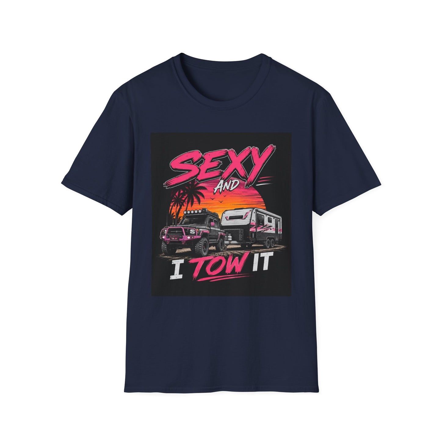 Sexy and I Tow It T‑Shirt — Retro Sunset Tow Truck Tee