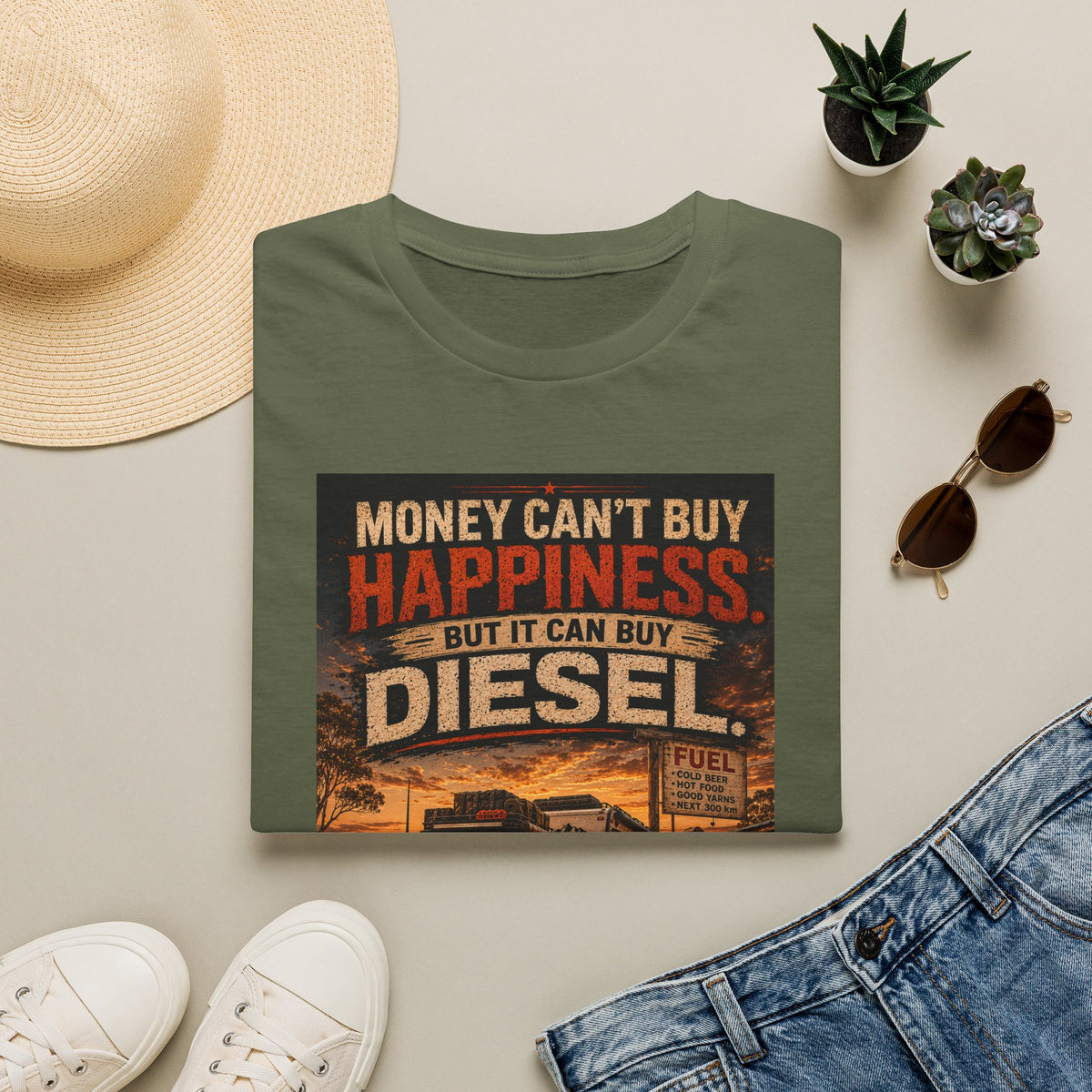 Diesel Truck Tee — "Money Can't Buy Happiness but It Can Buy Diesel" Vintage Graphic T-Shirt