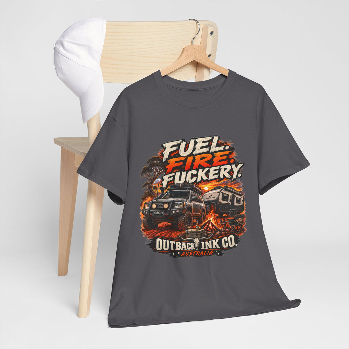 Fuel, Fire & Fuckery Tee — Retro Camping 4x4 Graphic T-Shirt