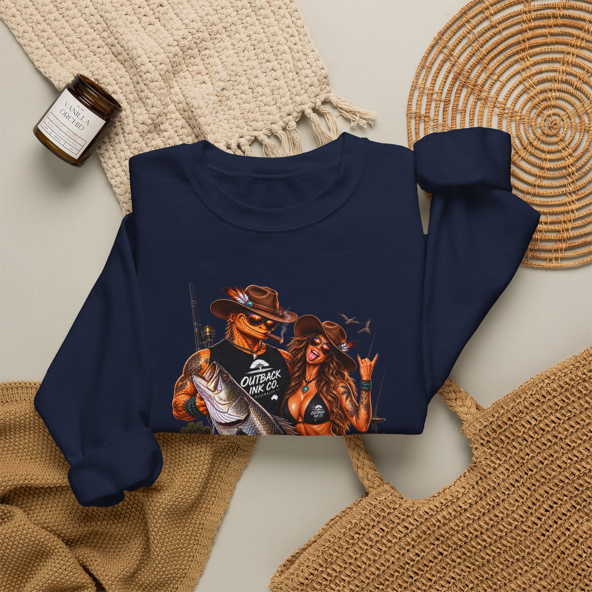 Fishing Pinup Crewneck Sweatshirt — Retro Angler Graphic