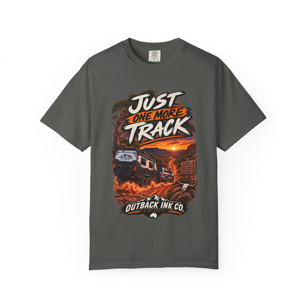 Just One More Track Graphic Tee — Train & Outback Adventure T-Shirt