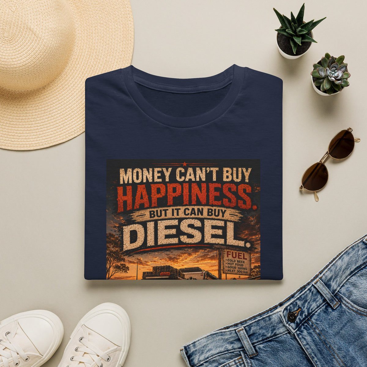 Diesel Truck Tee — "Money Can't Buy Happiness but It Can Buy Diesel" Vintage Graphic T-Shirt