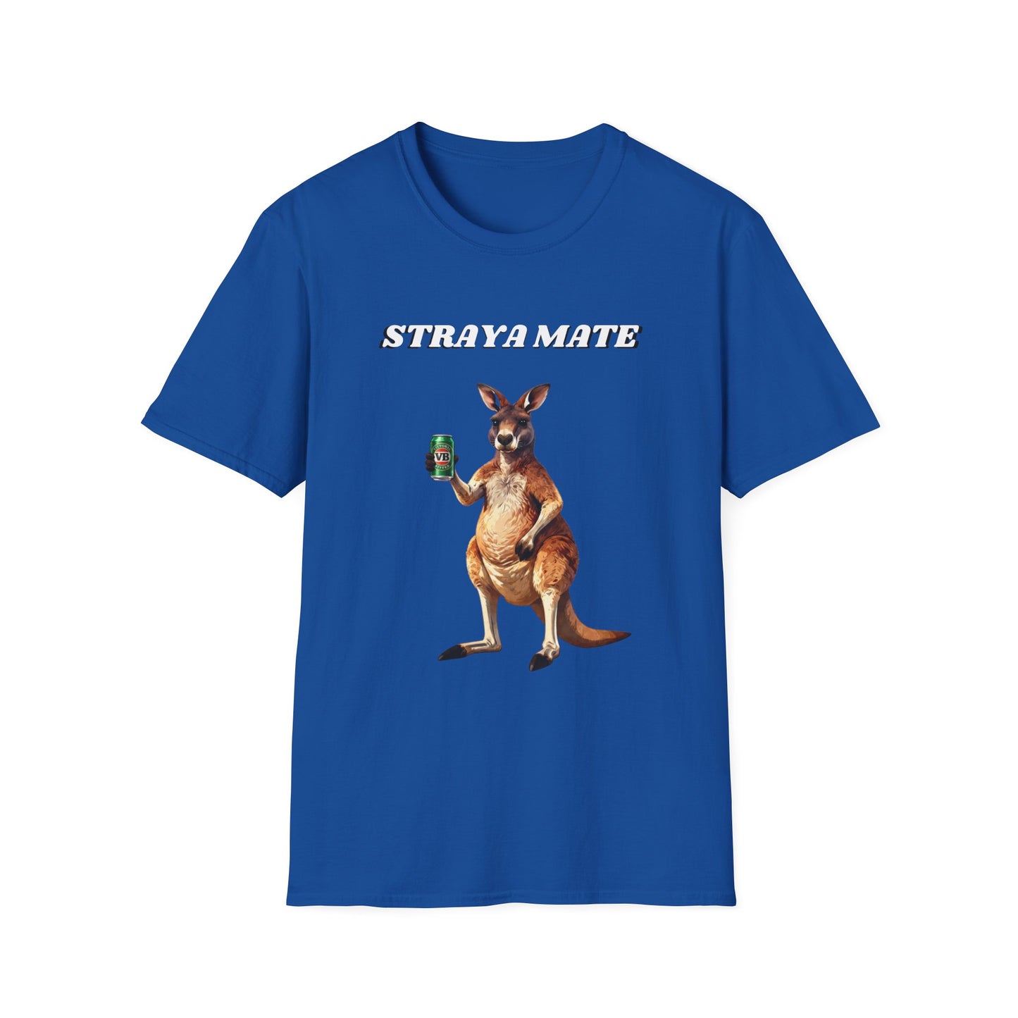 Straya Mate T-Shirt — Aussie Kangaroo with Can Graphic
