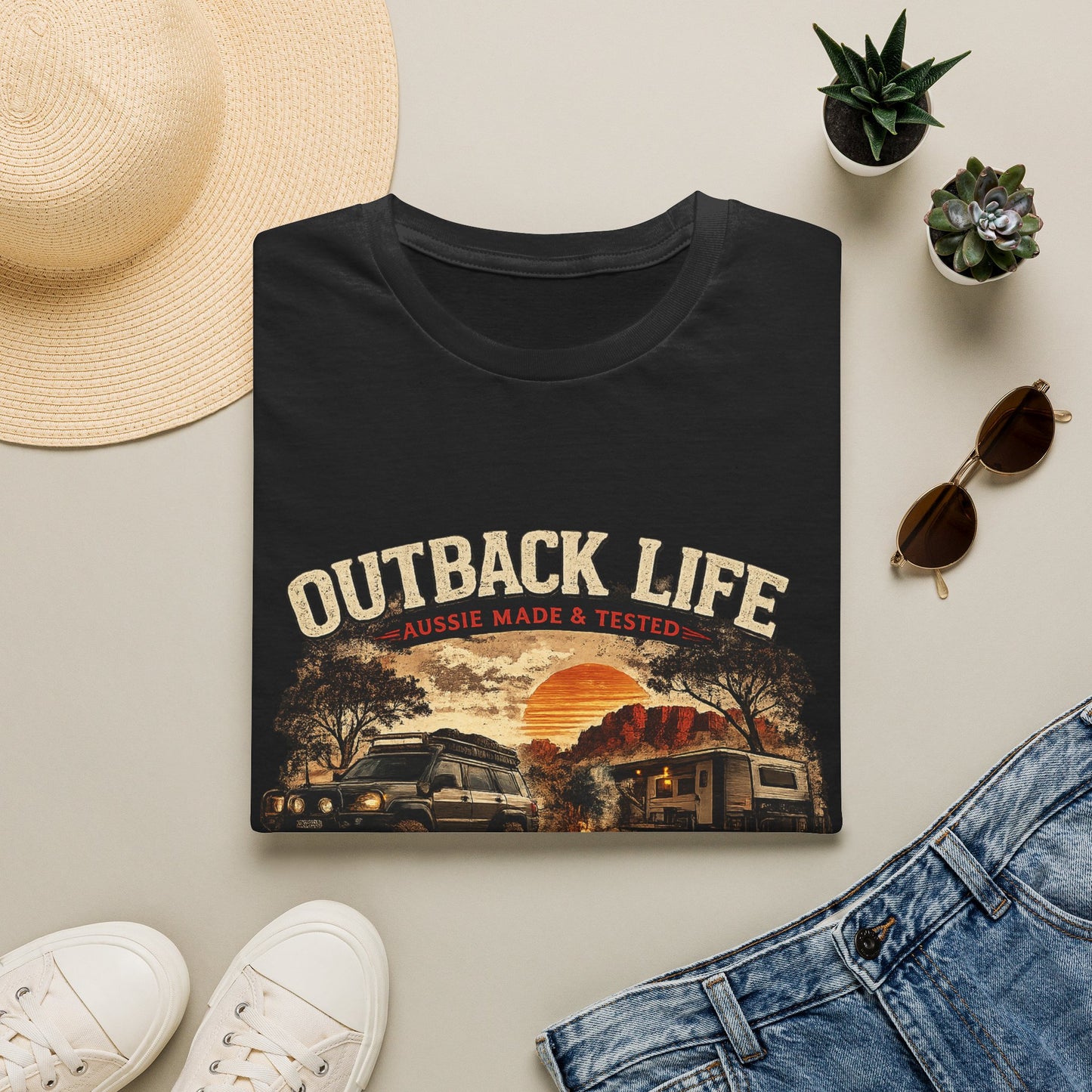 Outback Life Graphic T-Shirt — Aussie Made Caravan & Camper Sunset Tee