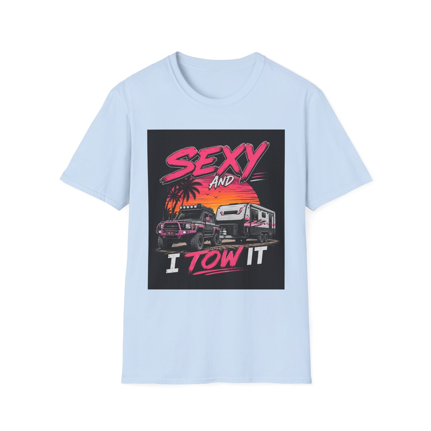 Sexy and I Tow It T‑Shirt — Retro Sunset Tow Truck Tee