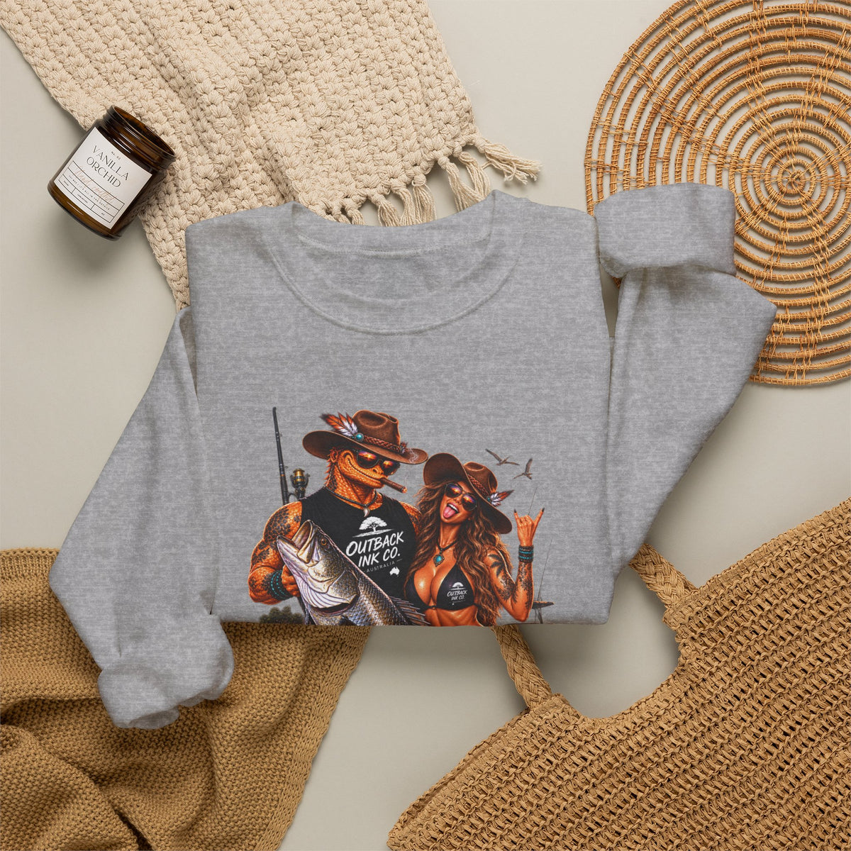 Fishing Pinup Crewneck Sweatshirt — Retro Angler Graphic