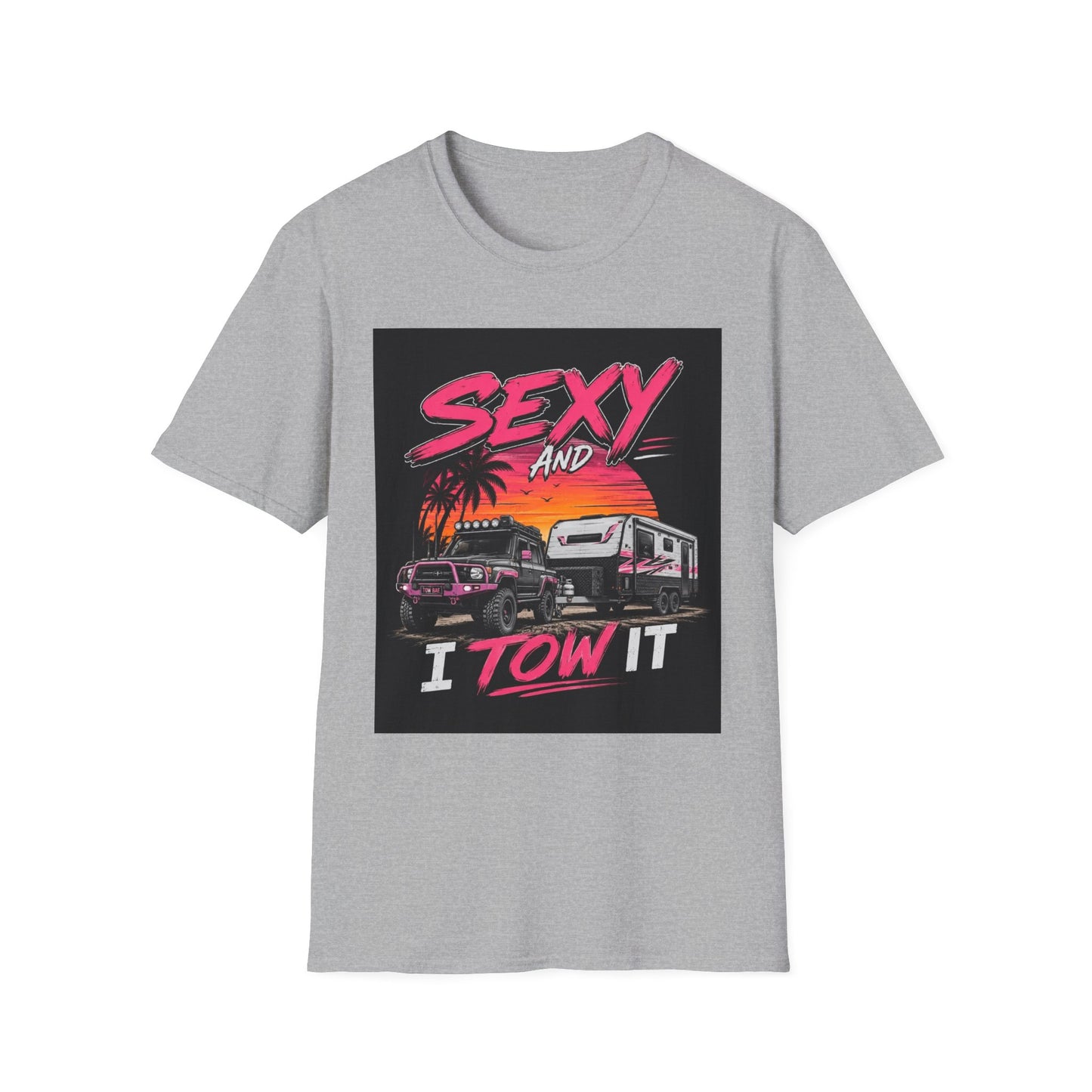 Sexy and I Tow It T‑Shirt — Retro Sunset Tow Truck Tee