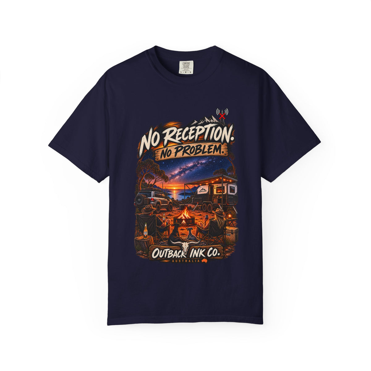 No Reception No Problem Graphic Tee — Camping & Off-Grid Adventure T-Shirt