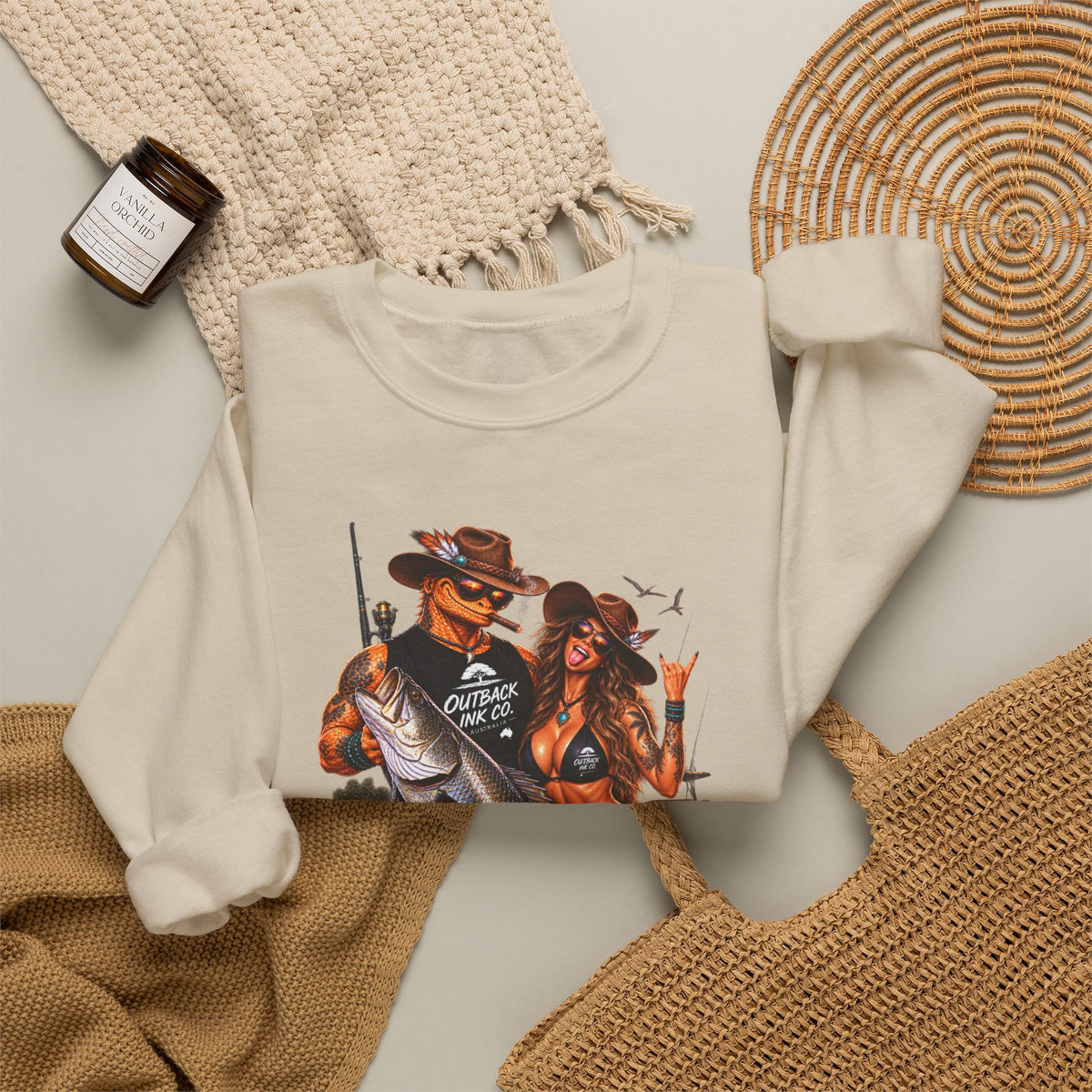 Fishing Pinup Crewneck Sweatshirt — Retro Angler Graphic