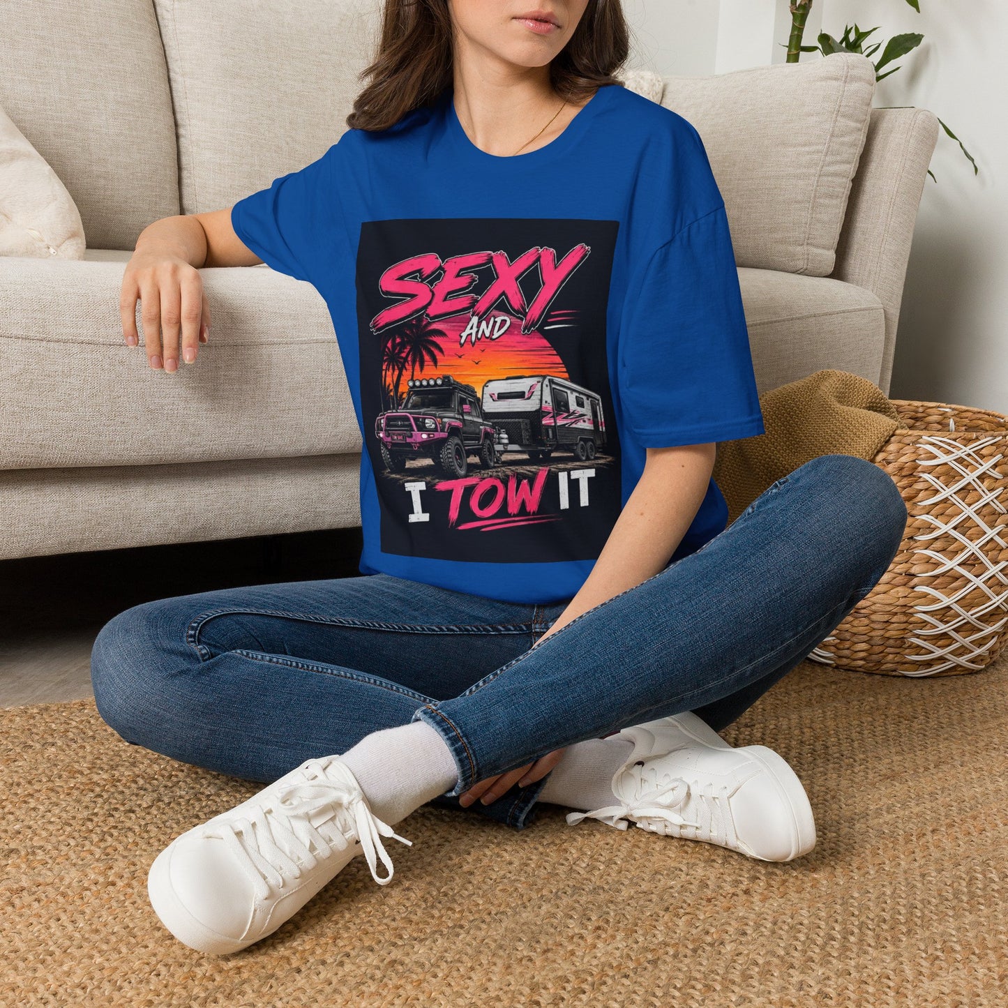 Sexy and I Tow It T‑Shirt — Retro Sunset Tow Truck Tee
