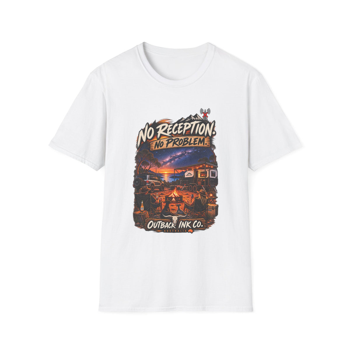 No Reception No Problems T-Shirt — Retro Camping Outdoor Adventure Tee