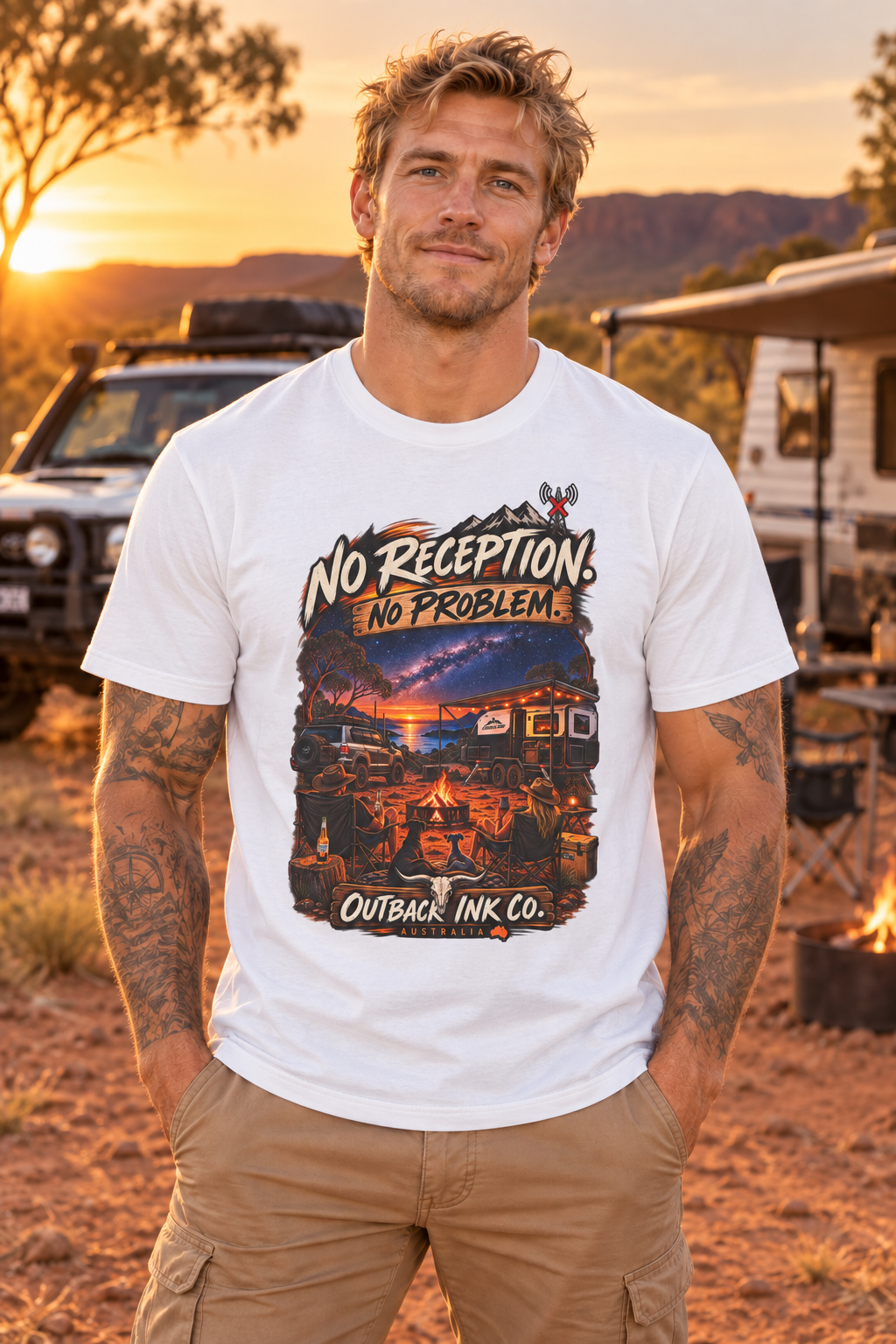 No Reception No Problem Graphic Tee — Camping & Off-Grid Adventure T-Shirt