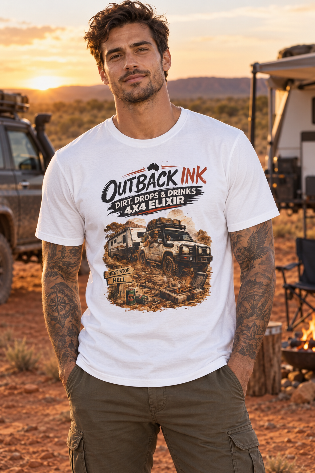Outback Ink 4x4 T-Shirt – Dirt, Drops & Drinks Off-Road Graphic Tee