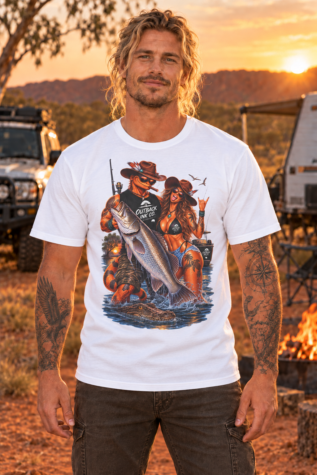 Fishing Team Graphic T-Shirt — "Catch of the Day" Retro Beach Vibe