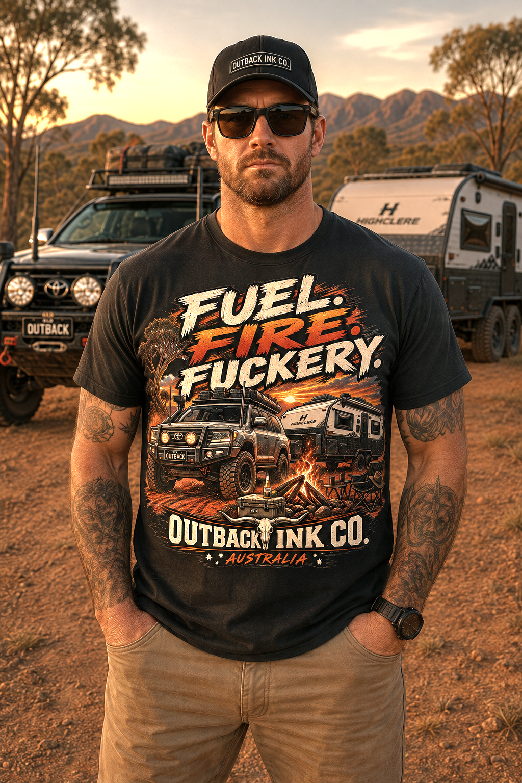 Fuel, Fire & Fuckery Tee — Retro Camping 4x4 Graphic T-Shirt